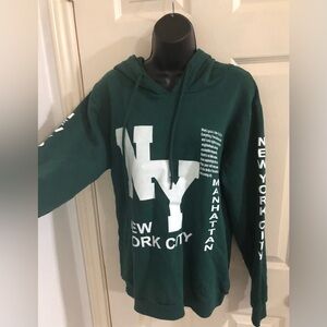 Green NYC Manhattan graphic‎ print 100%  cotton hoodie size XL new